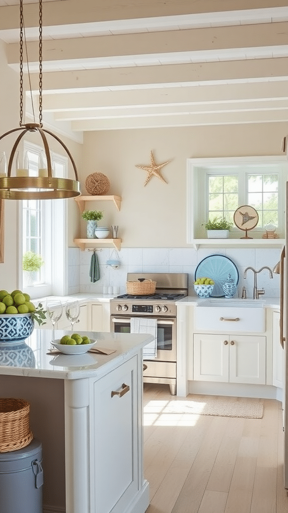 Bright and airy beige kitchen with coastal decor