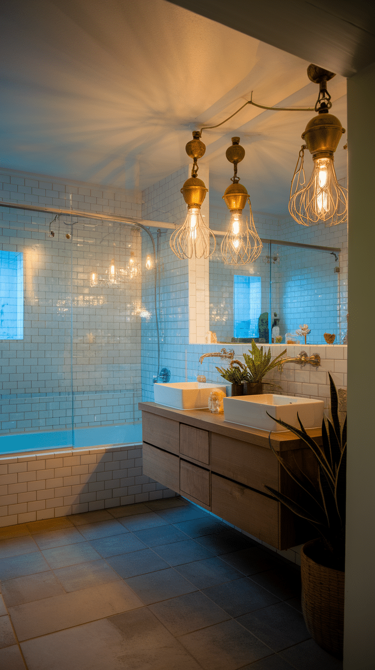 Artistic lighting fixtures in a stylish bathroom