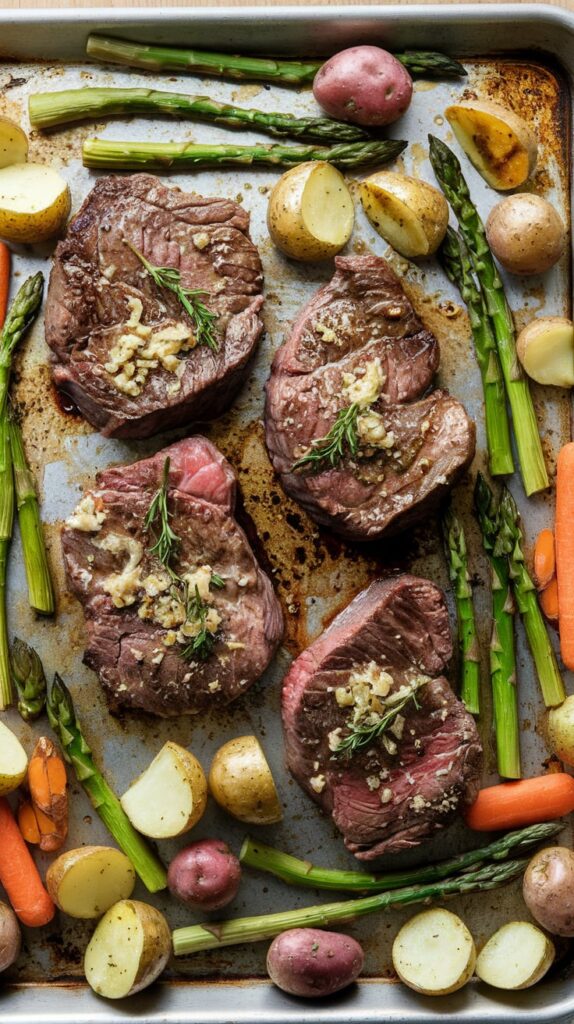 Sheet Pan Garlic Butter Steak and Vegetables