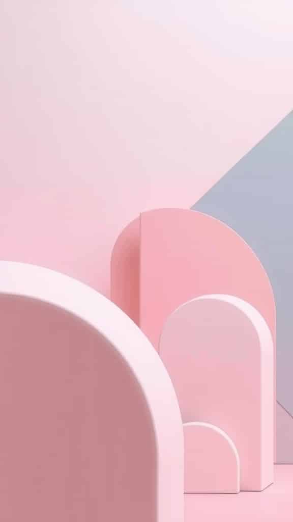 A minimalist geometric pattern featuring soft pink and blue shapes